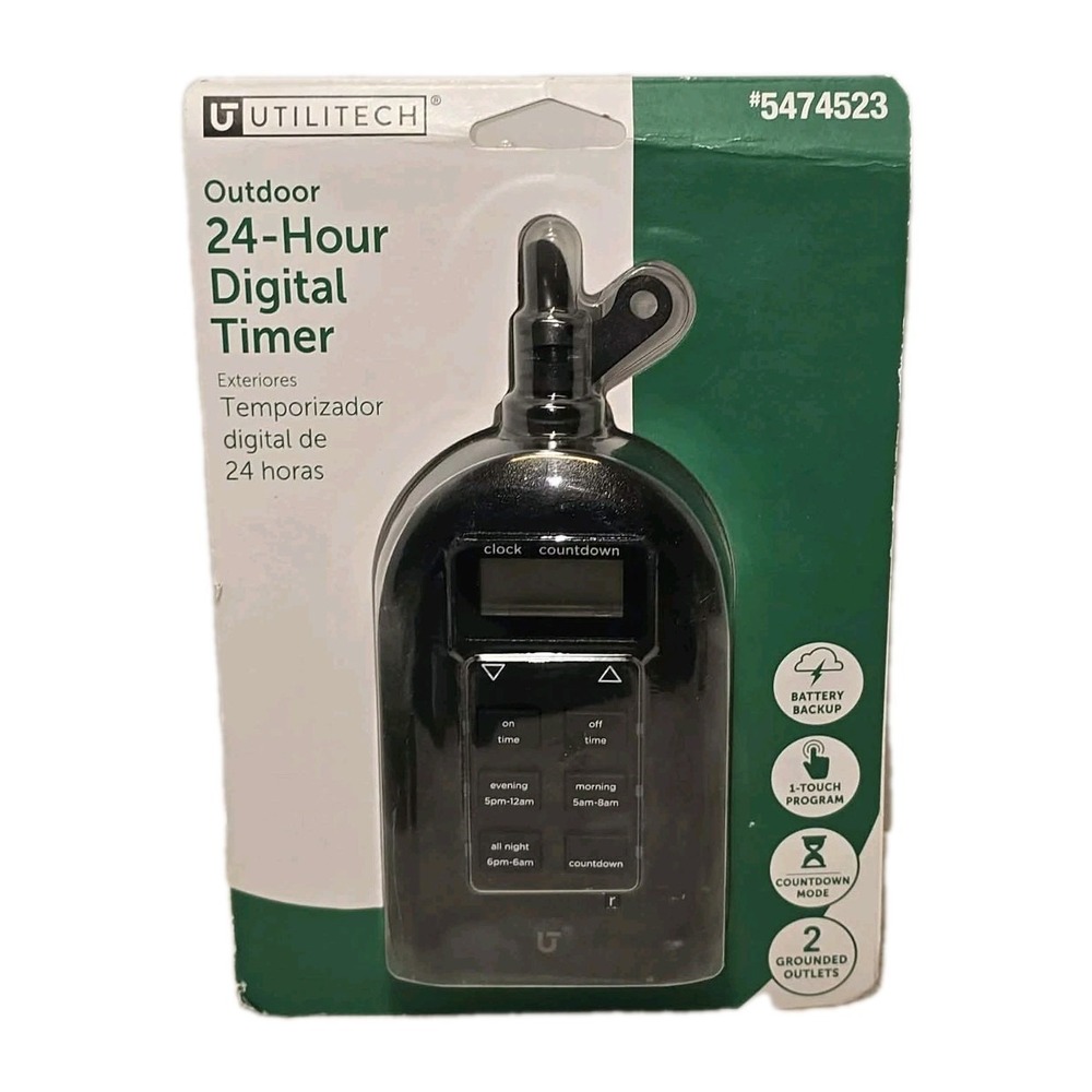 Utilitech 24-Hour Digital Timer New Outdoor Waterproof Dual Outlet‎ Timer